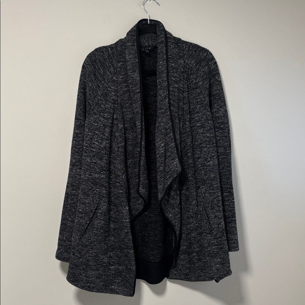 Theory Black and White Knit Open Front Cardigan